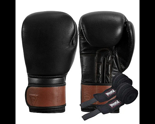 Рукавички боксерські шкіряні з бинтами TITLE Boxing Honorary розмір 12 унцій, чорні