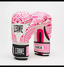 Рукавички боксерські Leone GN329 HAKA розмір 10 унцій, біло-рожеві