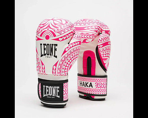 Рукавички боксерські Leone GN329 HAKA розмір 10 унцій, біло-рожеві