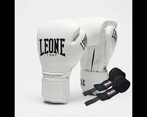 Рукавички боксерські з бинтами Leone GN111 THE GREATEST розмір 16 унцій, білі