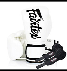 Рукавички боксерські з бинтами Fairtex BGV14 10 унцій, білі