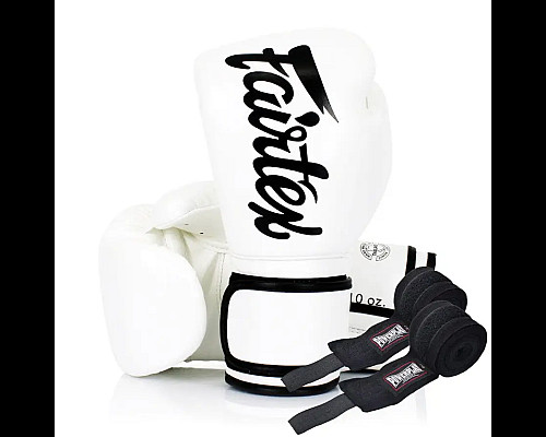 Рукавички боксерські з бинтами Fairtex BGV14 10 унцій, білі