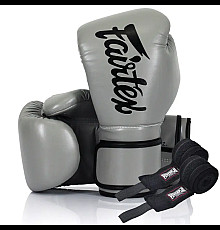 Рукавички боксерські з бинтами Fairtex BGV14 14 унцій, сірі