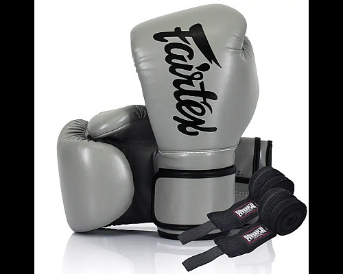 Рукавички боксерські з бинтами Fairtex BGV14 14 унцій, сірі