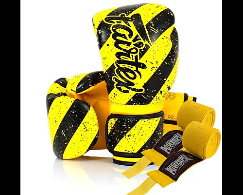 Рукавички боксерські з бинтами Fairtex BGV14Y 12 унцій, жовто-чорні