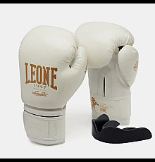 Рукавички боксерські з капою Leone GN059W розмір 10 унцій, біло-золотисті