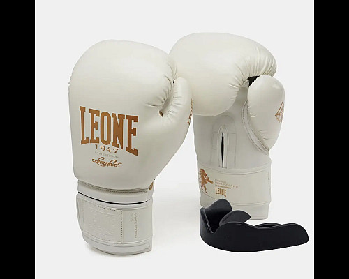 Рукавички боксерські з капою Leone GN059W розмір 16 унцій, біло-золотисті