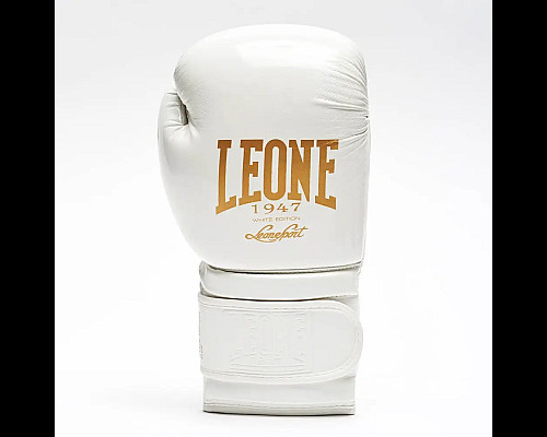 Рукавички боксерські з капою Leone GN059W розмір 16 унцій, біло-золотисті