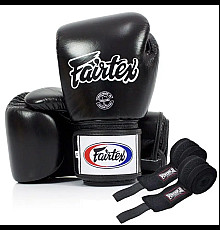 Рукавички боксерські шкіряні з бинтами Fairtex BGV1 18 унцій, чорні