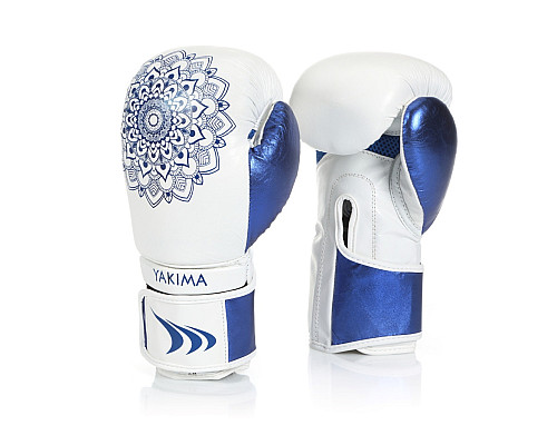 Рукавички боксерські жіночі Yakimasport  MANDALA розмір 8 унцій, біло-блакитні