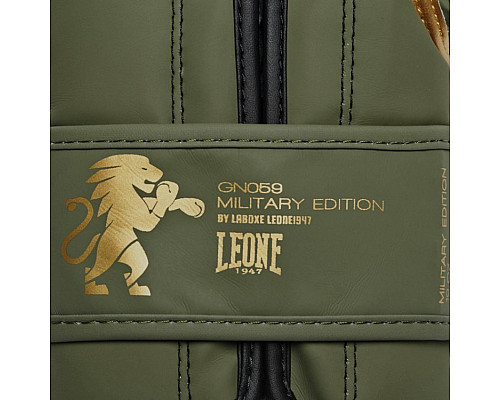 Рукавички боксерські Leone Mono Military 10 унцій, зелено-золоті