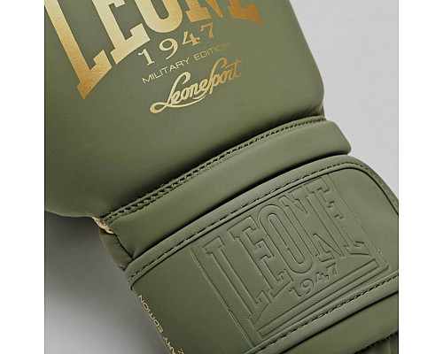 Рукавички боксерські Leone Mono Military 10 унцій, зелено-золоті