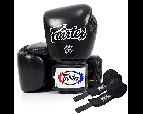 Рукавички боксерські шкіряні з бинтами Fairtex BGV1 14 унцій, чорні
