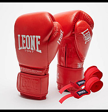 Рукавички боксерські шкіряні з бинтами Leone GN111 THE GREATEST розмір 10 унцій, червоні