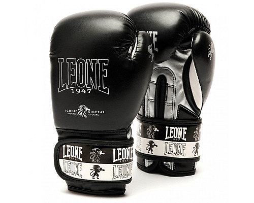 Рукавички боксерські дитячі Leone Iconic 6 унцій, чорно-сріблясті
