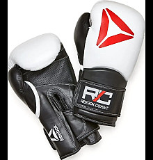 Боксерські рукавиці Reebok Combat Leather Boxing Gloves 10 унцій, чорно-білі