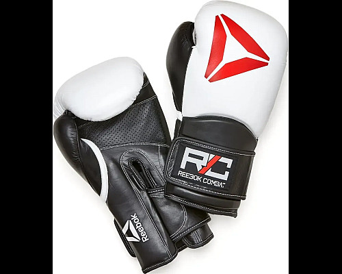 Боксерські рукавиці Reebok Combat Leather Boxing Gloves 10 унцій, чорно-білі