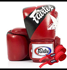Рукавички боксерські з бинтами Fairtex BGV1 Nation Print 10 унцій, червоні