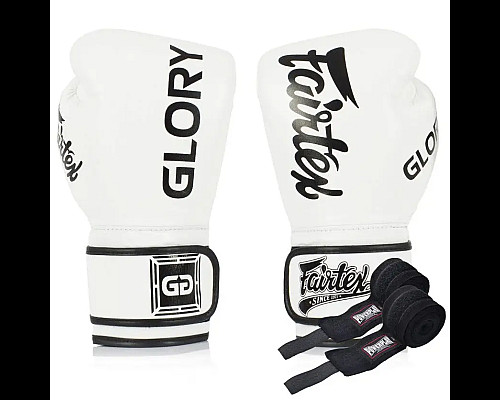 Рукавички боксерські з бинтами Fairtex BGVG1 розмір 14 унцій, білі
