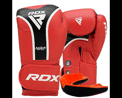 Рукавички боксерські з капою RDX AURA PLUS T-17 розмір 14 унцій, червоно-чорні