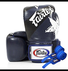 Рукавички боксерські з бинтами Fairtex BGV1 Nation Print 10 унцій, темно-сині