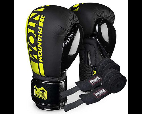 Рукавички боксерські з бинтами Phantom APEX Elastic Neon 14 унцій, чорно-жовті