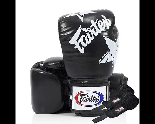 Рукавички боксерські з бинтами Fairtex BGV1 Nation Print 14 унцій, чорні