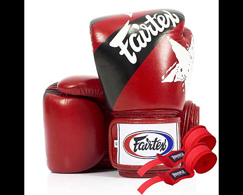 Рукавички боксерські з бинтами Fairtex BGV1 Nation Print 14 унцій, червоні