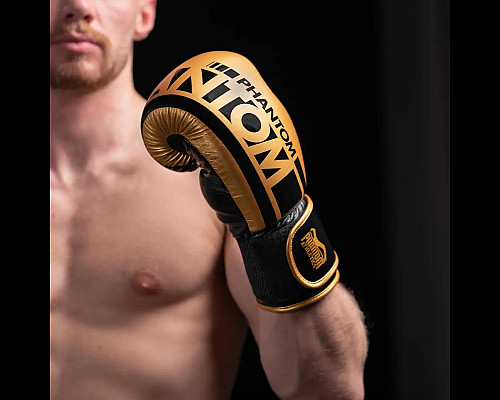 Рукавички боксерські з капою Phantom APEX Elastic 16 унцій, чорно-золотистий