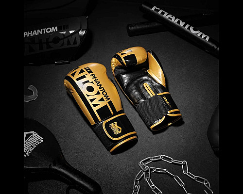 Рукавички боксерські з капою Phantom APEX Elastic 16 унцій, чорно-золотистий