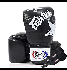 Рукавички боксерські з бинтами Fairtex BGV1 Nation Print 16 унцій, чорні