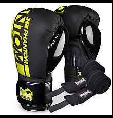 Рукавички боксерські з бинтами Phantom APEX Elastic Neon 16 унцій, чорно-жовті