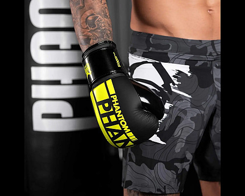 Рукавички боксерські з бинтами Phantom APEX Elastic Neon 16 унцій, чорно-жовті