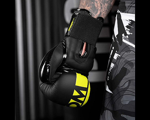 Рукавички боксерські з бинтами Phantom APEX Elastic Neon 16 унцій, чорно-жовті