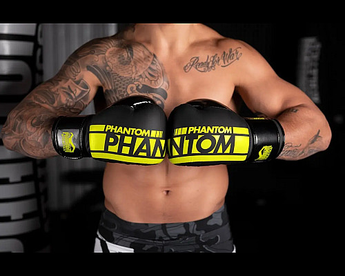 Рукавички боксерські з бинтами Phantom APEX Elastic Neon 16 унцій, чорно-жовті