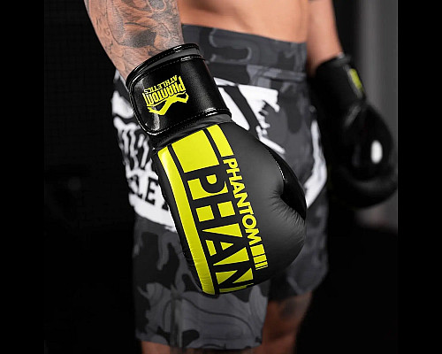 Рукавички боксерські з бинтами Phantom APEX Elastic Neon 16 унцій, чорно-жовті