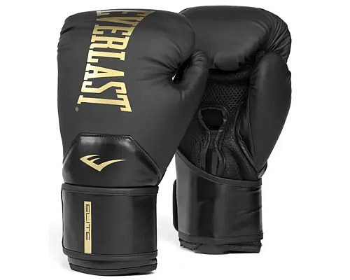 Боксерські рукавиці Everlast ELITE 2 BOXING GLOVES 16 унцій, чорно-золотисті