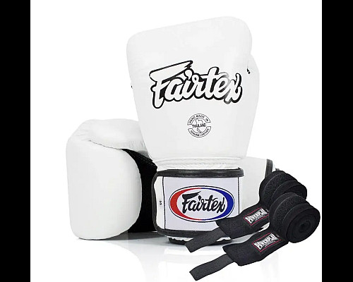Рукавички боксерські з бинтами Fairtex BGV1 14 унцій, білі