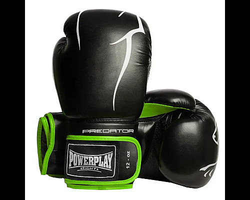 Рукавички боксерські PowerPlay 3018 Jaguar 12 унцій, чорно-зелені