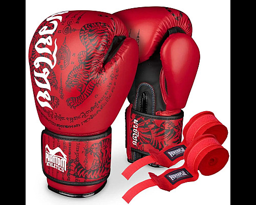 Рукавички боксерські з бинтами Phantom Muay Thai 12 унцій, червоні