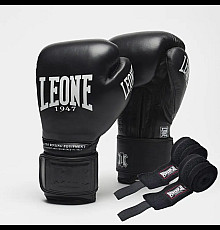 Рукавички боксерські з бинтами Leone GN111 THE GREATEST 12 унцій, чорні