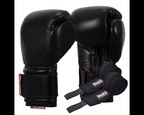 Рукавички боксерські з бинтами TITLE Ko-Vert 16 унцій, чорні