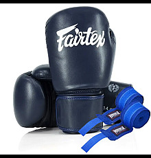 Рукавички боксерські з бинтами Fairtex Amateur BGV27 10 унцій, темно-сині