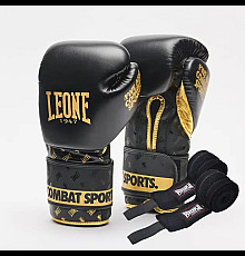Рукавички боксерські з бинтами Leone GN220 DNA розмір 10 унцій, чорні