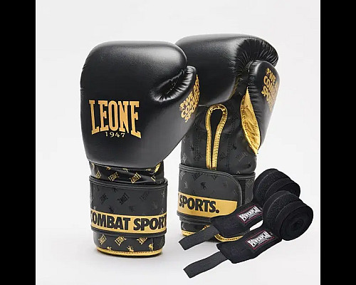 Рукавички боксерські з бинтами Leone GN220 DNA розмір 10 унцій, чорні