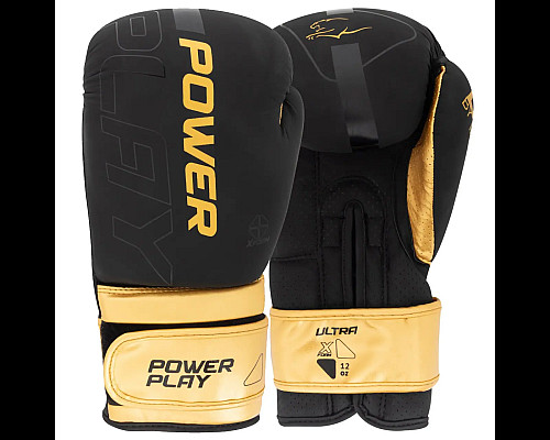 Рукавички боксерські PowerPlay 3024 Ultra Mat розмір 16 унцій, чорно-золотисті