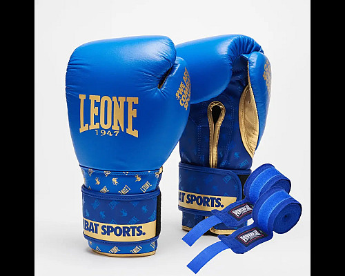 Рукавички боксерські з бинтами Leone GN220 DNA розмір 10 унцій, сині