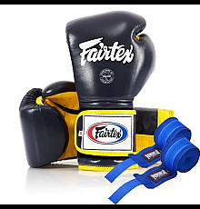 Рукавички боксерські з бинтами Fairtex Mexican BGV9 10 унцій, синьо-жовті