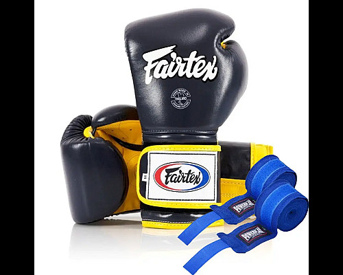 Рукавички боксерські з бинтами Fairtex Mexican BGV9 10 унцій, синьо-жовті