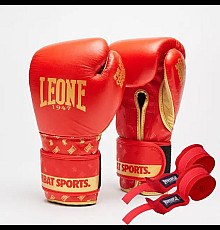 Рукавички боксерські з бинтами Leone GN220 DNA розмір 10 унцій, червоні